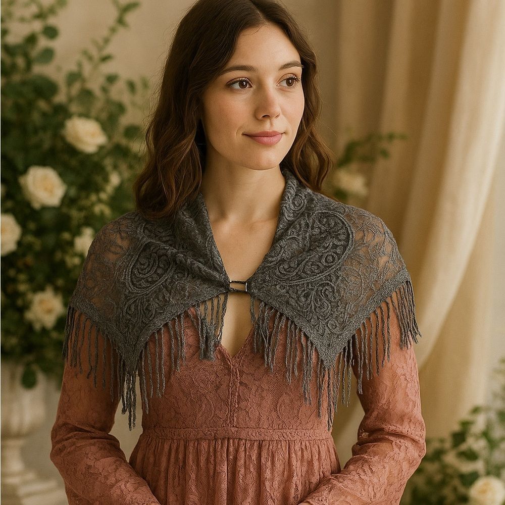 🖤 Crosstree Lane Sheer Triangle Lace Scarf
✨ Magnetic Closure One Size
